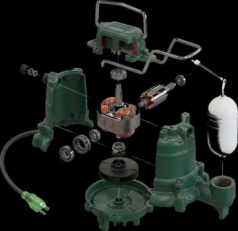 Exploded view of a Zoeller sump pump